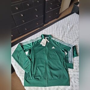Adidas Forest Green Zip-Up Track Top With White Stripes